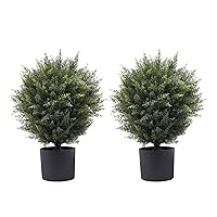 21” Artificial Cedar Outdoor Artificial Shrub Sunlight Resistant Leafy Potted Plant for Indoor Porch of Home and Office Artificial Outdoor Tree 2 Pieces a Set Topiary Trees