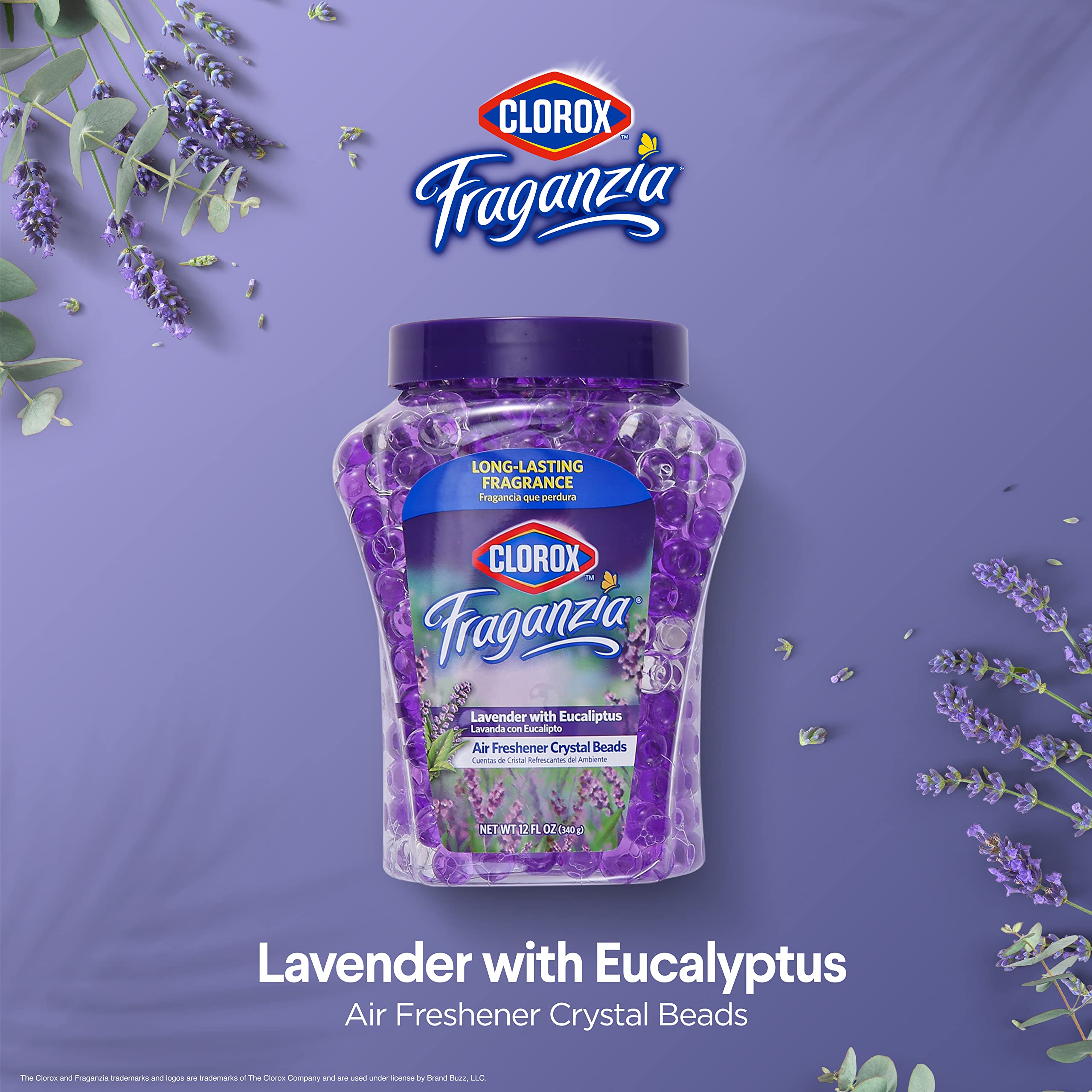 Clorox Fraganzia Air Care Air Freshener Crystal Beads in Lavender with Eucalpytus Scent Scent, 12 Ounces | Lavender Eucalyptus Scented Air Freshener Gel Beads from Clorox Fraganzia for Car or Home