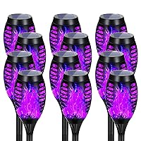 Solar Lights Outdoor Waterproof Purple, Upgraded 12 Pack Solar Torches with Flickering Flame Waterproof for Garden Decor, Mini Solar Outdoor Lights Tiki Torches for Outside Yard Patio Pathway
