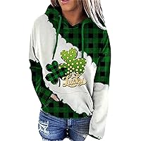 TYQQU Women St. Patrick's Day Casual Long Sleeve Hoodie Irish Shamrock Printed Loose Sweatshirt