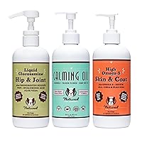 Natural Dog Company Wellness Bund$le for Dogs, Food Toppers, Liquid Supplements with (1) Skin & Coat Oil, (1) Liquid Glucosamine, (1) Calming Oil