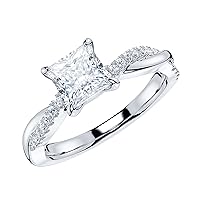 Solid 14k White Gold 4-Prong Petite Twisted Vine 1CT Princess Cut Simulated Diamond Engagement Ring Promise Ring