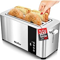 Mueller UltraToast Full Stainless Steel Toaster 4 Slice, Long Extra-Wide Slots with Removable Tray, Cancel/Defrost/Reheat Functions, 6 Browning Levels with LED Display