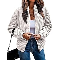 Flygo Womens Puffer Jacket Corduroy Winter Jackets Stand Collar Long Sleeve Zip Up Puffy Down Coats