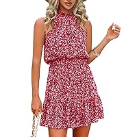 Summer Dress for Women Chiffon Blouses Skirt Spaghetti Sleeveless Tops Halter Ruffle Romper Sun Flowy Summer Outfits