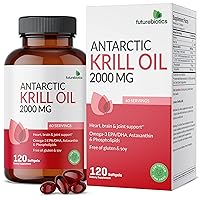 Antarctic Krill Oil 2000mg with Astaxanthin, Omega-3s EPA, DHA and Phospholipids - 100% Pure Premium Krill Oil Heavy Metal Tested, Non GMO – 120 Softgels