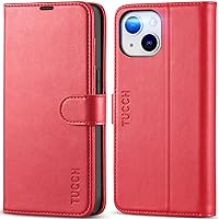 TUCCH Wallet Case for iPhone 14 6.1-inch, [RFID Blocking] [4 Card Slots] TPU Interior Protective Case, Magnetic Folio Shockproof PU Leather Stand Flip Cover Compatible with iPhone 14 6.1 5G, Red