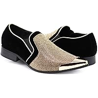 Enzo Romeo Crisiano Men Rhinestone Chrome Toe Suede Pointy Dress Loafer Slip On Shoes