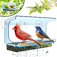 LUJII Colored Transparent Window Bird Feeder with Super Strong Suction Cups for Outside Wild Bird Feeding, Never Fades & Shatterproof, Accommodates Large Birds Like Cardinals or Blue Jay, Blue