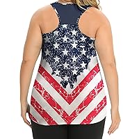 FOREYOND Fourth of July Shirts for Women Plus Size Workout American Flag Racerback Tank Top Women's Patriotic Clothing Athletic 4th of July Outfits, Star2 3XL