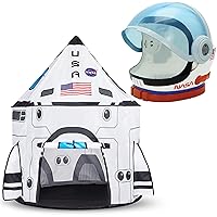 Astronaut Helmet with Blue Movable Visor & Rocket Ship Play Tent, Pretend Play Toy Set for Indoor Outdoor, Girls, Boys, Kids and Toddler