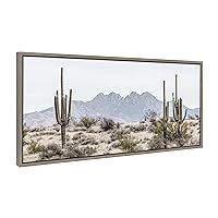 Sylvie Tall Saguaro Cacti Desert Mountain Framed Canvas Wall Art by The Creative Bunch Studio, 18x40 Gray, Decorative Desert Art Print for Wall