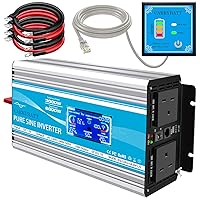 LVYUAN Pure Sine Wave Inverter 1600 Watts Inverter 12V to 110V DC to AC  with Remote Controller, LCD Display 4 AC Sockets and 4 USB Ports Green