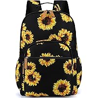 Sunflower Laptop Backpack for Women Casual Daypack Shoulder Bag Travel Floral Daypack Black