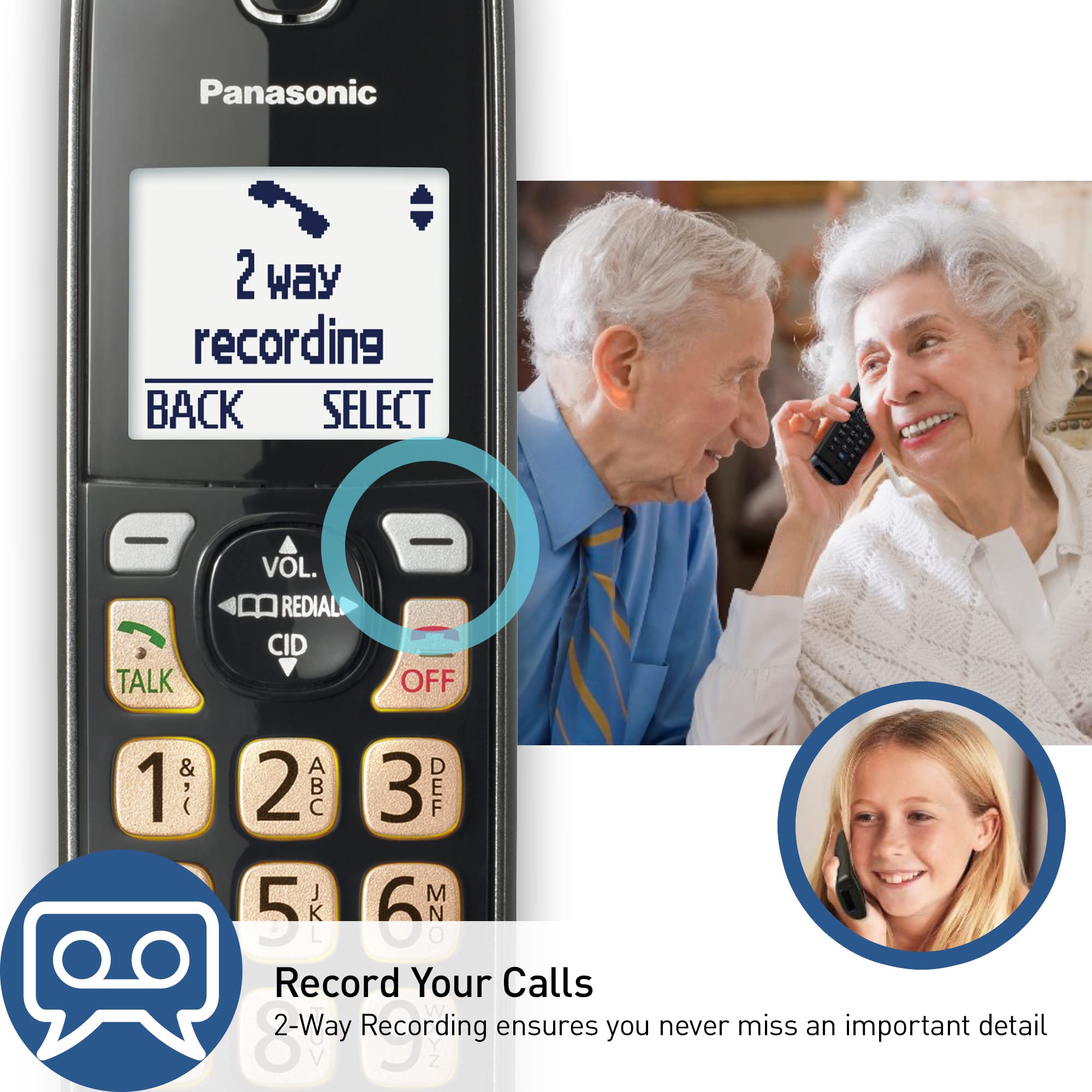 Panasonic Cordless Phone with Answering Machine, Advanced Call Block, Bilingual Caller ID and Easy to Read High-Contrast Display, Expandable System with 2 Handsets - KX-TGD832M (Metallic Black)