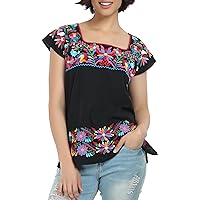YZXDORWJ Women's Mexican Square Neck Blouse Embroidered Sleeveless Boho Summer Shirt Fiesta Party Fashion Top