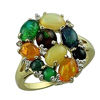 Carillon Certified Green Ethiopian Opal Oval Shape Natural Earth Mined Gemstone 925 Sterling Silver Ring Anniversary Jewelry (Yellow Gold Plated) for Women & Men
