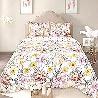 5 Piece Full Size Bed Set for Girls, Soft Kid Bedding Fade Resistant,Reversible Floral Comforter Set, Comfortable and Breathable Microfiber Bed in a Bag Set for Kid Girl