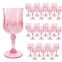 24 Pcs Plastic Pink Wine Glasses，Plastic Cordial Glasses，Plastic Goblets，Pink Plastic Goblets，Plastic Wine Glasses，Can be Used for Weddings, Everyday Fun Parties and More!