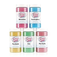 Cotton Candy Express Floss Sugar Variety Pack 5 - 11oz Plastic Jars of Lime, Watermelon, Pina Colada, Blue Raspberry, Pink Vanilla Flossing Sugars. Use with Cotton Candy Express countertop machine