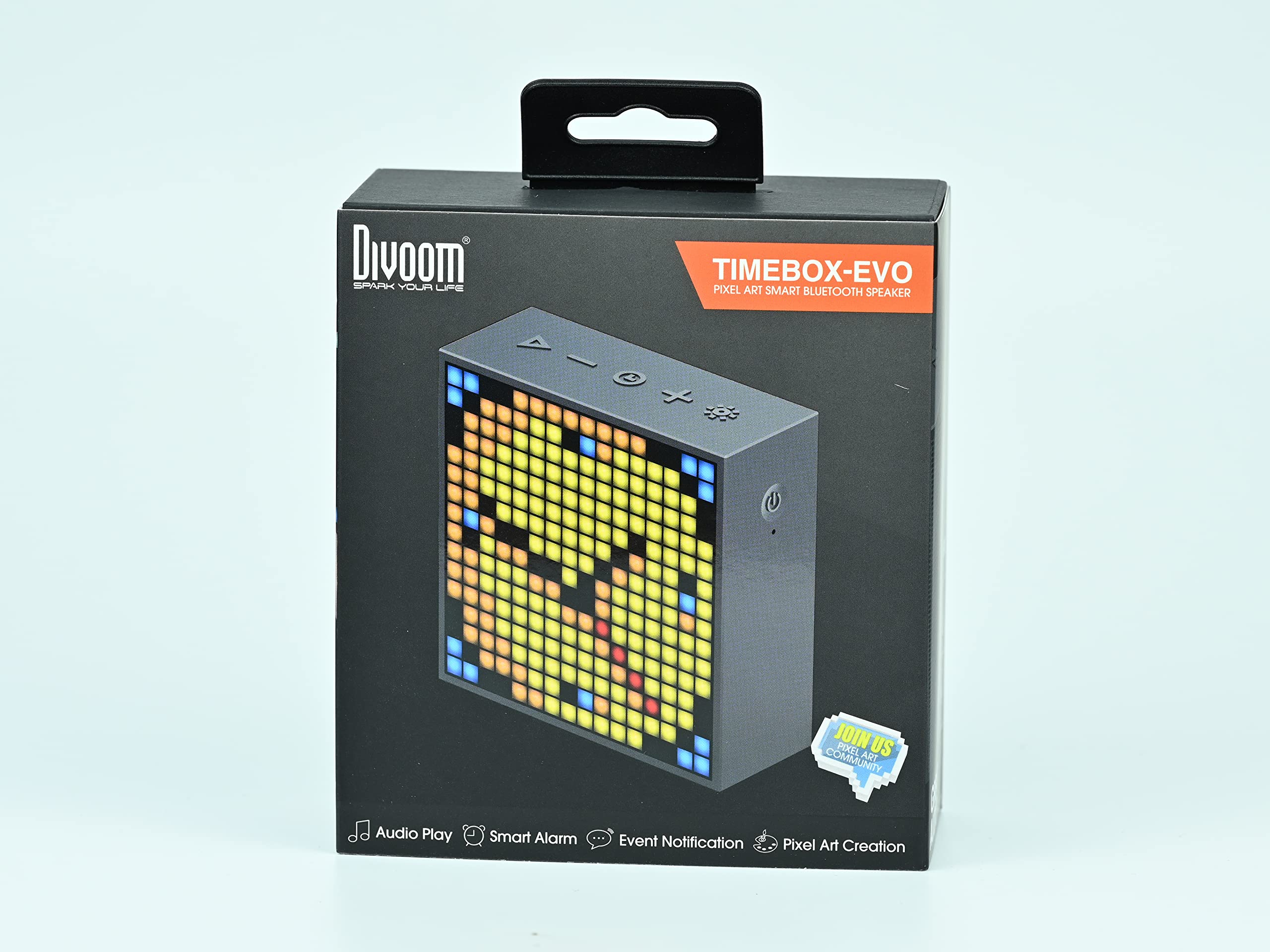 Divoom TimeBox Evo -- Pixel Art Bluetooth Speaker with 16x16 LED Display APP Control - Cool Animation Frame & Gaming Room Setup & Bedside Alarm Clock- Black