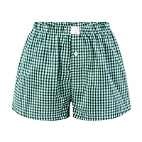 Women Y2K Plaid Pajamas Shorts Cute Elastic Waist Gingham Boxers Shorts Casual Micro Lounge Shorts Striped Bottoms
