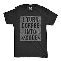 Mens I Turn Coffee Into Code T Shirt Funny Nerd Geek Gift Gamer Retro Cool Tee