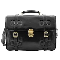 Mens Leather Briefcase Black Vintage Classic Office Bag Messenger Laptop Case - Matteo, Black, L, Briefcase