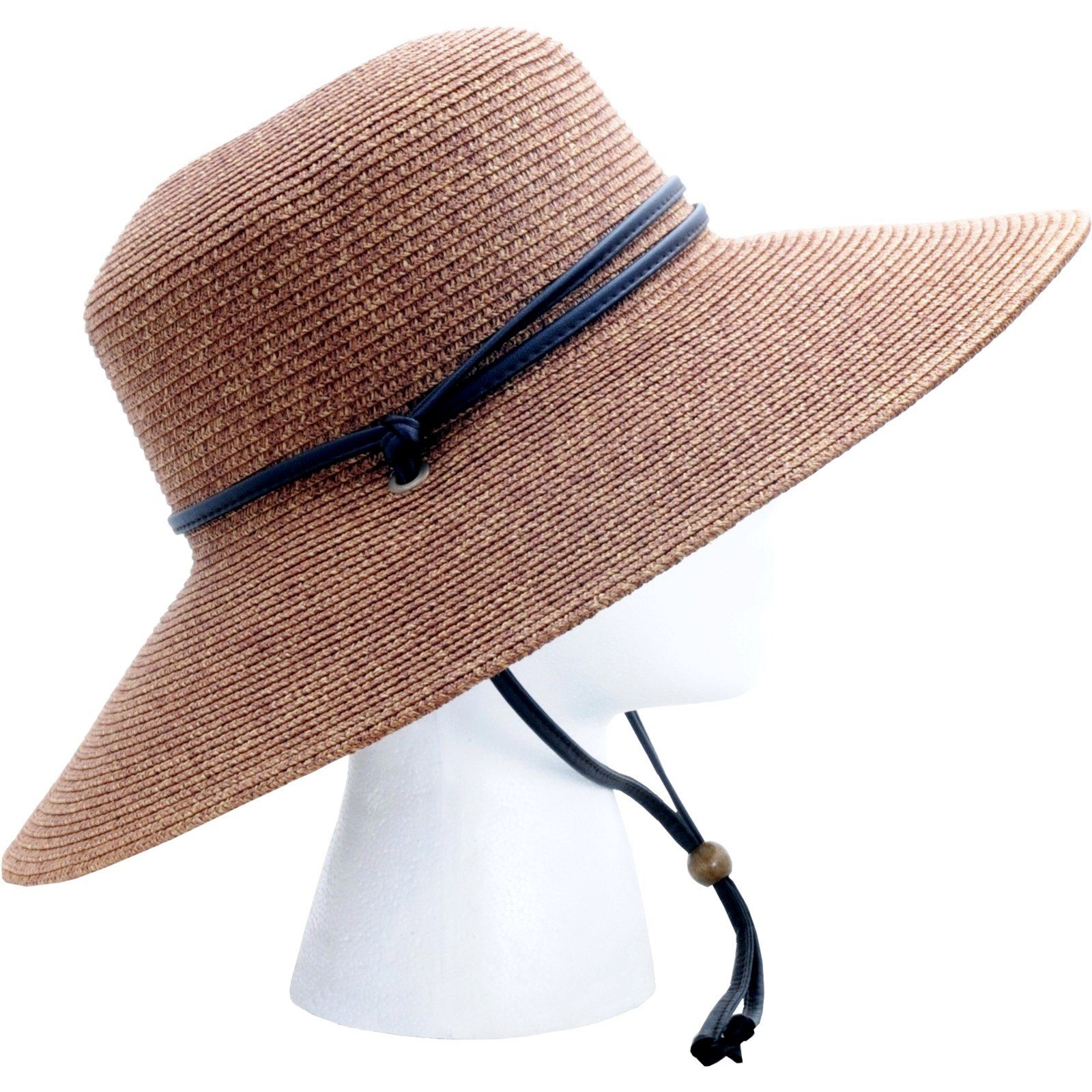 Sloggers Women's Wide Brim Braided Sun Hat with Wind Lanyard