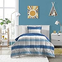 Dream Factory Kids 5-Piece Complete Bed Set Easy-Wash Super Soft Microfiber Comforter Bedding, Twin, Blue Tie Dye Stripe,2D872901BL
