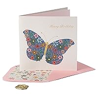 NIQUEA.D Happy Birthday Card, Flower Butterfly, Rhinestones (NB-0005), (5.25