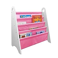 Wildkin Kids Modern Sling Bookshelf for Boys and Girls, Wooden Design Features Two Top Handles and Four Fabric Shelves, Helps Keep Bedrooms, Playrooms, and Classrooms Organized (White and Pink)