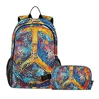 ALAZA Rainbow Peace Sign Backpack and Lunch Bag Set for Boys Girls School Bookbag Cooler Kits