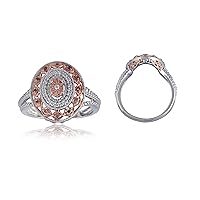 1/6 Carat Total Weight (cttw) Sterling Silver Oval Solitaire Look Halo Ring with Rose Gold Plating for Women