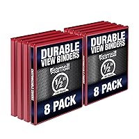 Samsill Durable .5 Inch Binder, Made in the USA, Round Ring Customizable Clear View Binder, Red, 8 Pack (MP88413)