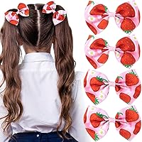 4 PCS Strawberry Bow Hair Clips Hair Snap Barrettes Cute Pink Fruit Strawberry Hair Accessories for Girl Women