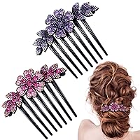 PAGOW Hair Side Comb Purple Rhinestone Side Combs Flower Vintage Wedding Headpieces Hair Tools Hair Accessories Wedding Daily Gift for Women and Girls (purple+pink)