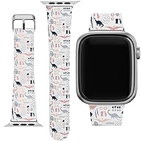 Wrist Band Compatible for Apple Watch Series 7/6/5/4/3/2/1/SE & Matching Phone Case Pink Print Trend Dinosaurs Strap 38-40-41-42-44-45 mm Dino PU Leather Bracelet Pattern Pterodactyl Ancient