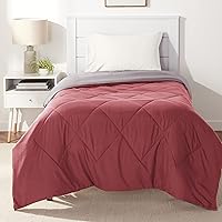 Amazon Basics Reversible Lightweight Microfiber Comforter Blanket, Twin/Twin XL, Burgundy/Grey