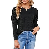 Blooming Jelly Womens Fall Sweaters Dressy Casual Pullover Tops Puff Long Sleeve Cable Knit Business Jumper Shirt Blouse