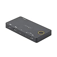 StarTech.com 2 Port Hybrid USB-A + HDMI & USB-C KVM Switch - Single 4K 60Hz HDMI 2.0 Monitor - Compact Desktop and/or Laptop HDMI KVM Switch - USB Bus Powered - Thunderbolt 3 Compatible (SV221HUC4K)