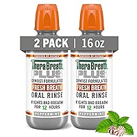 TheraBreath Fresh Breath PLUS Mouthwash, Peppermint Flavor, Alcohol-Free, 16 Fl Oz (Pack of 2)