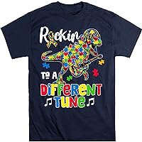 Rockin to a Different Tune Autism Awereness T-Shirts Men, Woman, Kids Birthday T Shirts T Rex Autism Shirt