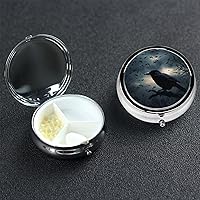 Round Pill Box Pill Case Weekly Pill Organizer with 3 Compartments Night Crow Pillbox Small Pill Container Portable Vitamin Holder Boxes for Supplements Medicine Organizer for Pill