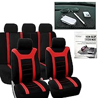 FH Group Automotive Seat Covers Car Accessories Combo Non-Slip Dash Grip Pad Car Seat Covers Full Red Set Sports Seat Covers, Airbag and Split Rear Interior Accessories for Cars Vans Trucks SUV