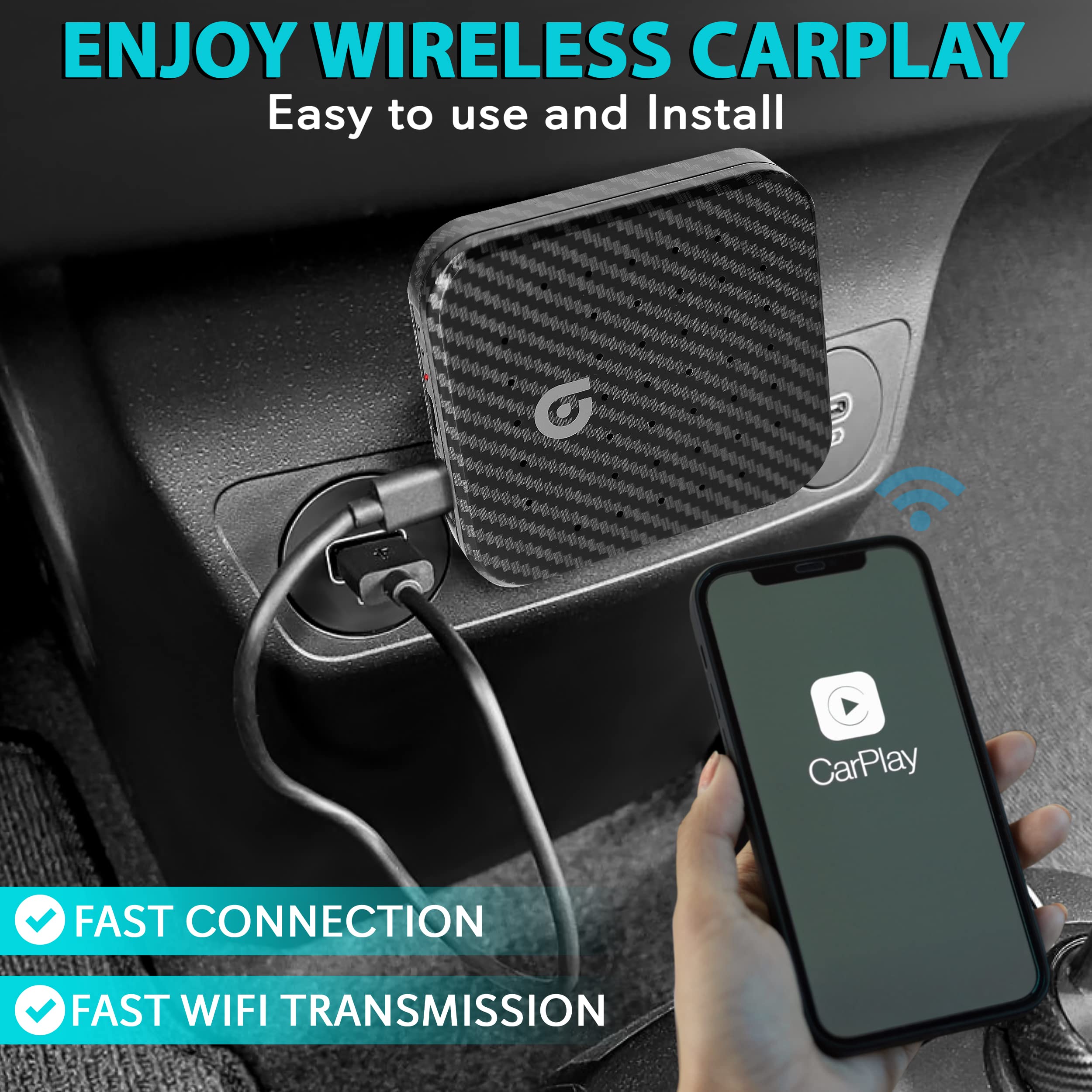 Pyle Wireless Carplay iA Box, 4GB RAM 64GB ROM, 2.4GHz, 5GHz Dual Band WiFi BT Octa Core 64Bits D, 4K Full HD, H.265, USB3.0 Android Box, Screen Mirroring, Install Android Apps - PAS20BD