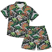 visesunny Toddler Boys 2 Piece Outfit Button Down Shirt and Short Sets Dinosaur Funny Style Boy Summer Outfits 3-10Y