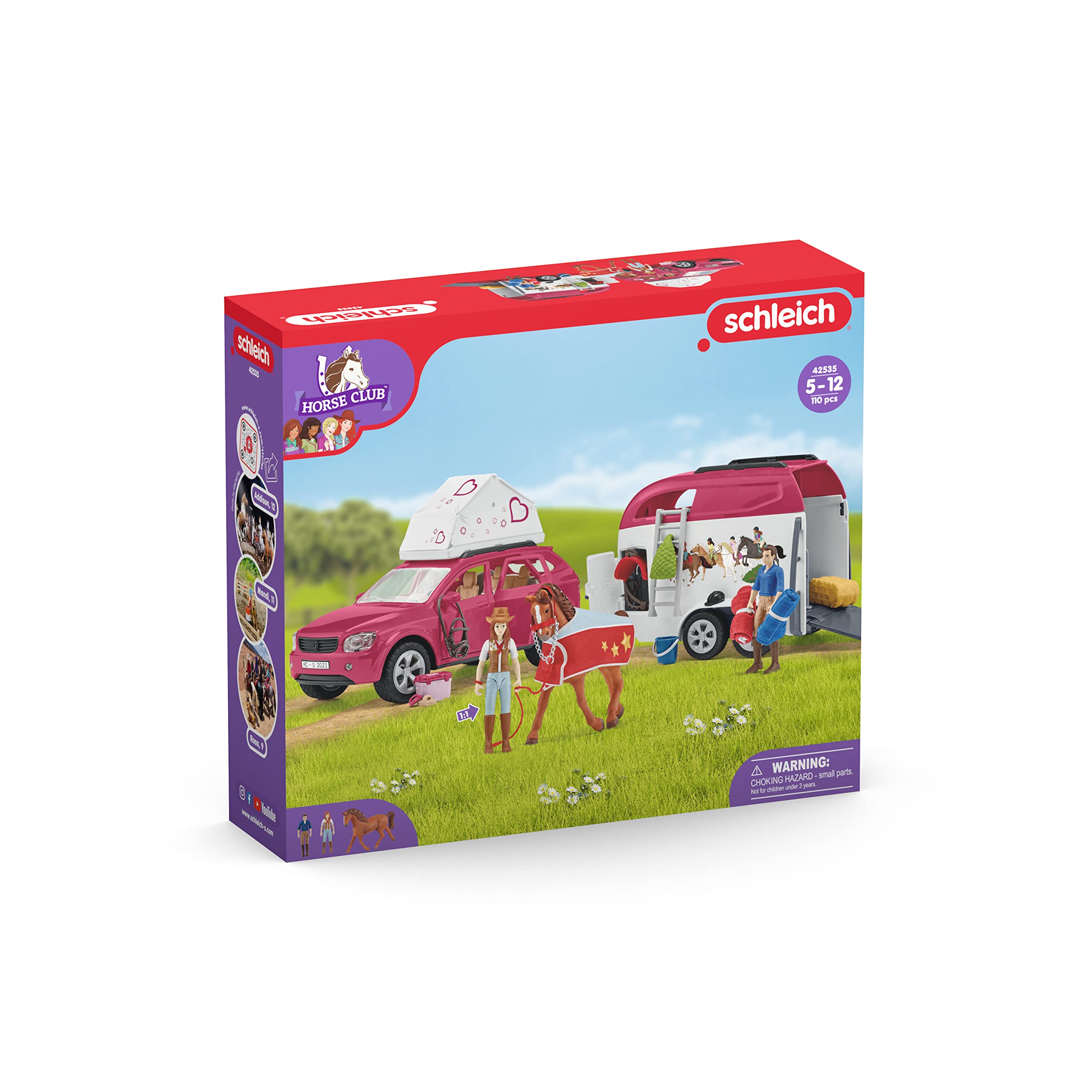 Schleich Horse Car and Trailer Toys - Multi Piece SUV & Trailer Playset, with Horse Figurine, Rider Action Figure, and Pony Accessories, for Girls and Boys Ages 5 and Above