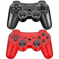 Siomeoar Wireless Controller for Ps3 2 Pack Ps3 Controller Remote Game Joystick with Dual Vibration Function, 6-Axis Motion Control Black and Red