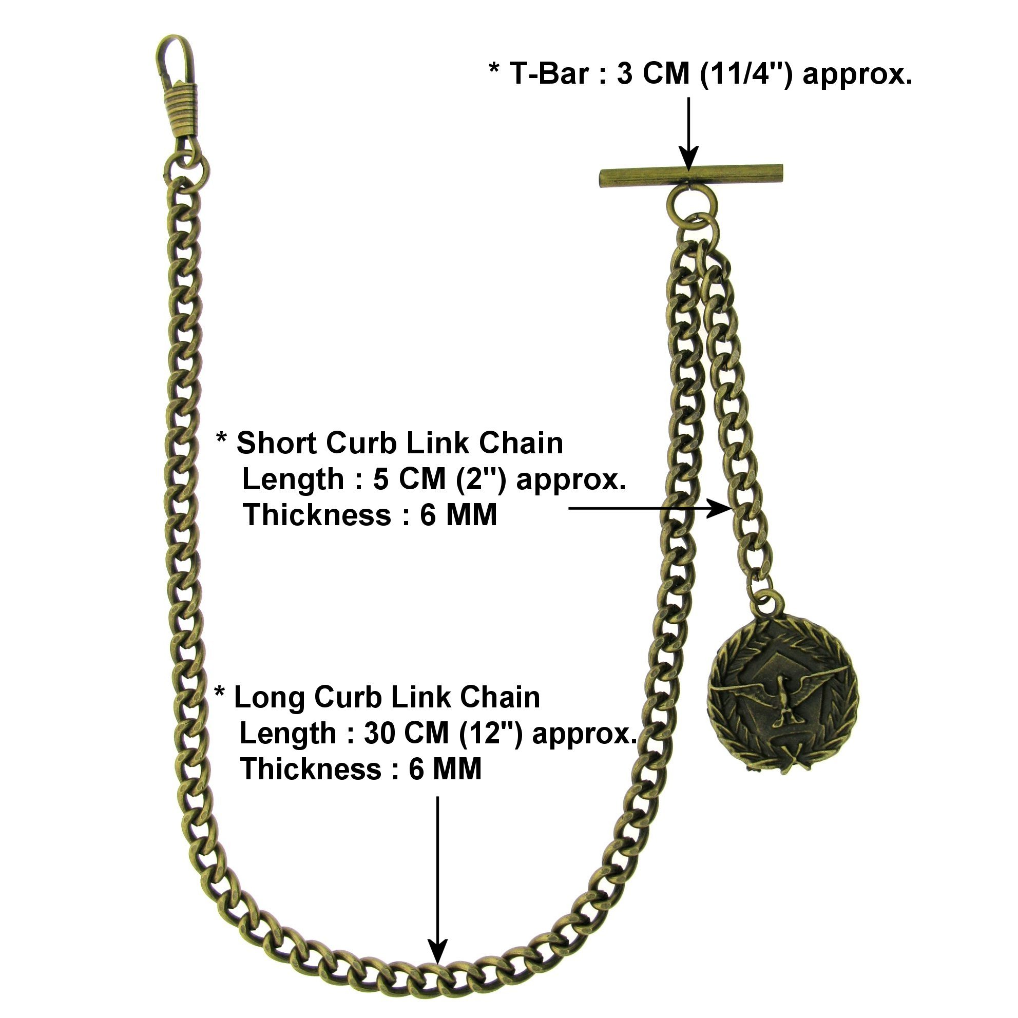 Albert Chain Pocket Watch Chains for Men Antique Brass Plating with US Eagle Medal DesignFob T Bar AC22